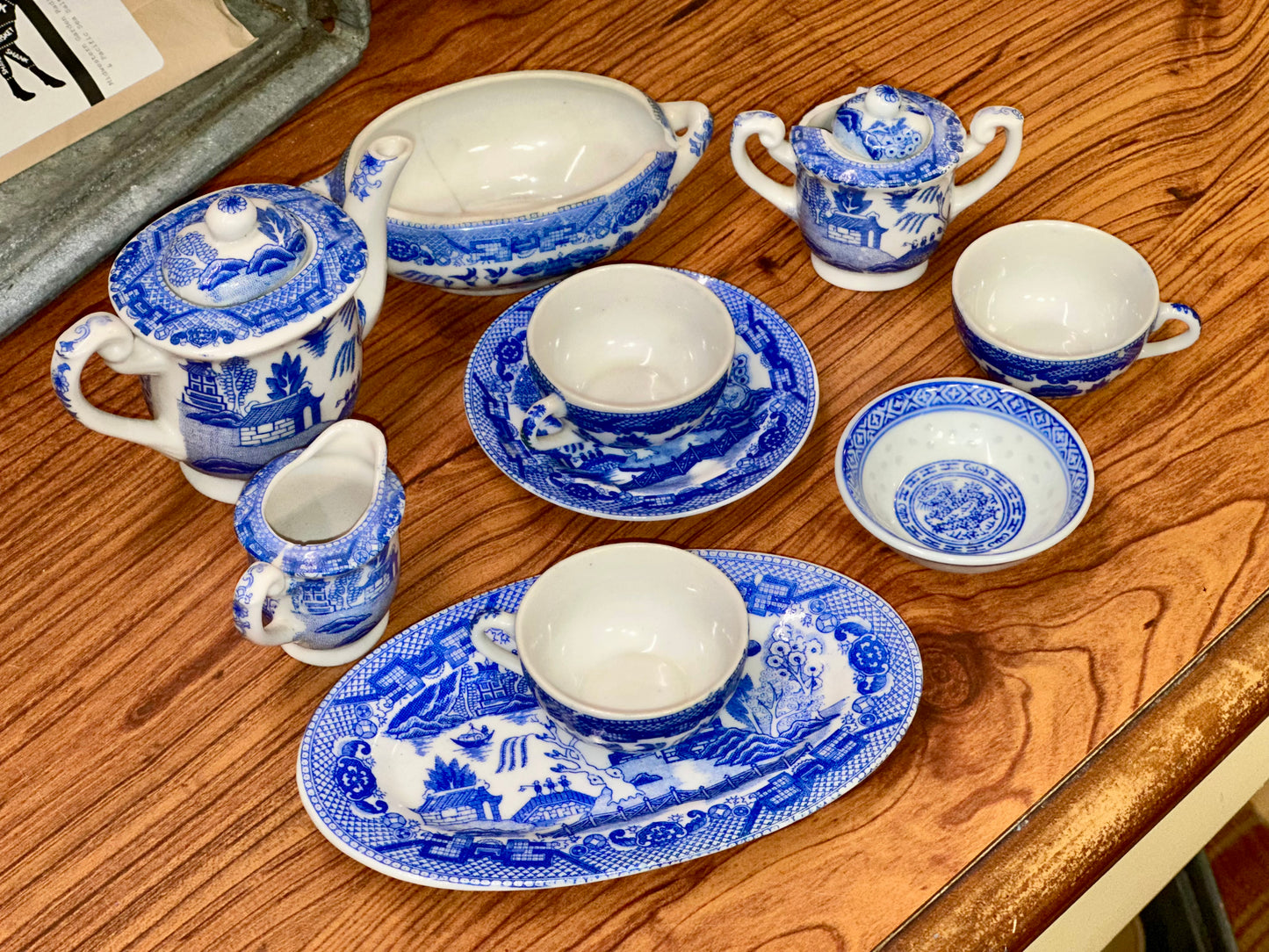 Vintage Blue Willow miniature tea set 