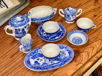 Vintage Blue Willow miniature tea set 