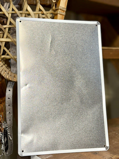 Humorous office and man cave metal wall décor with distressed finish.