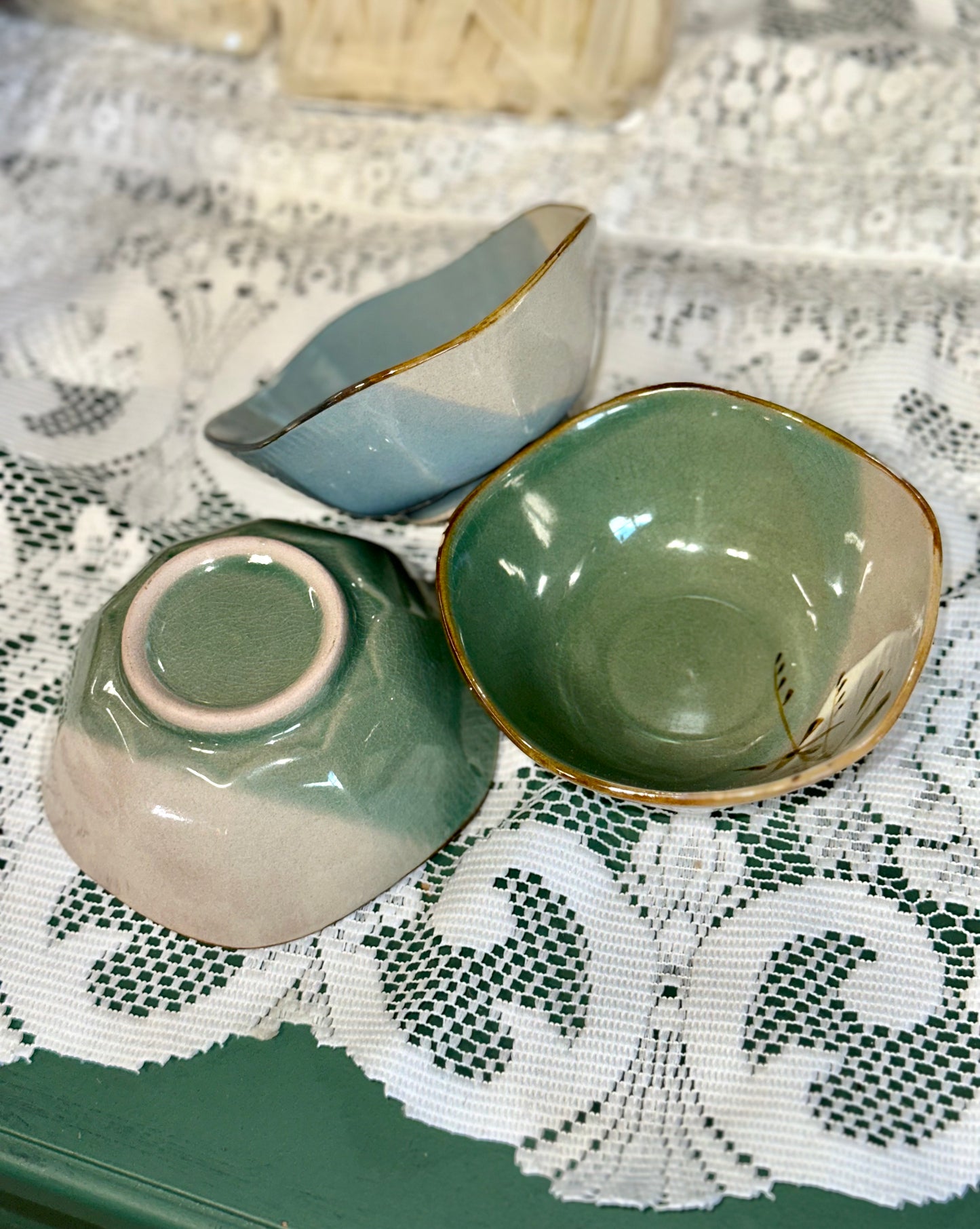Vintage ceramic bowls ideal for snacks, desserts, and side dishes.
