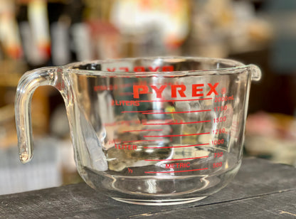 Pyrex 2-liter glass measuring cup with red measurement marking