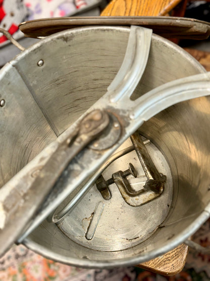 Antique hand crank dough mixer with original lid