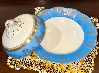 Blue and gold Royal Austria porcelain serving bowl open