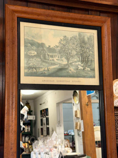 Decorative vintage mirror featuring American Homestead Spring print