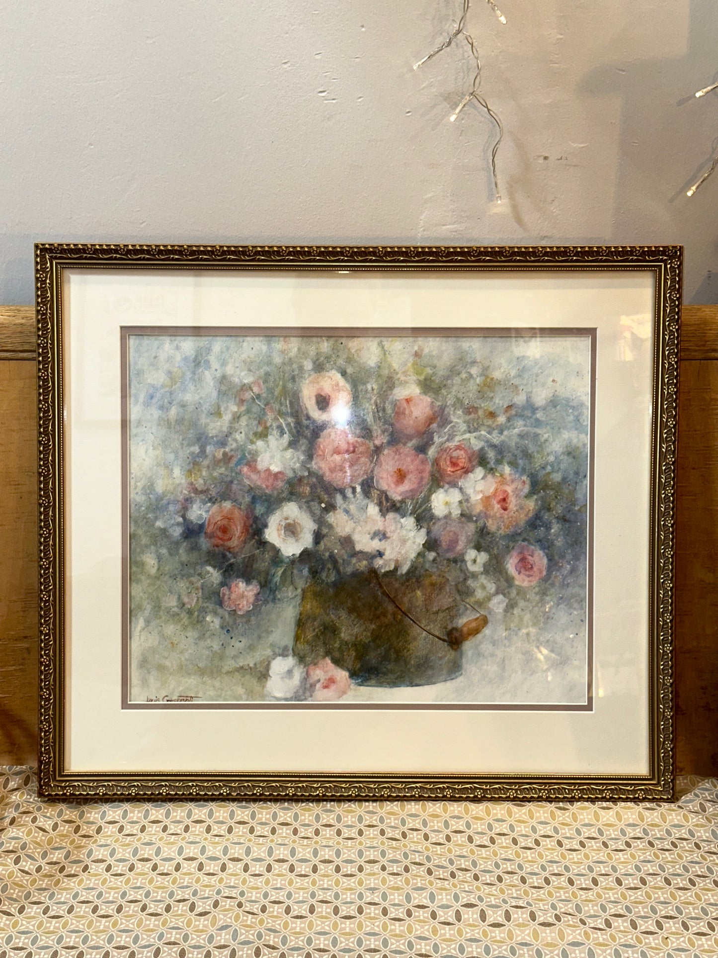 Romantic cottagecore floral artwork with soft pastel bouquet