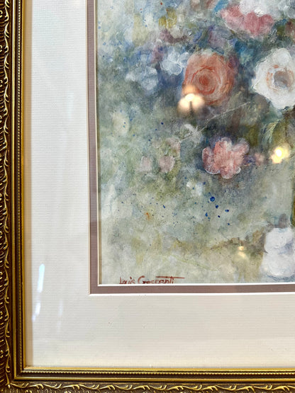 Vintage framed botanical watercolor in an impressionist style