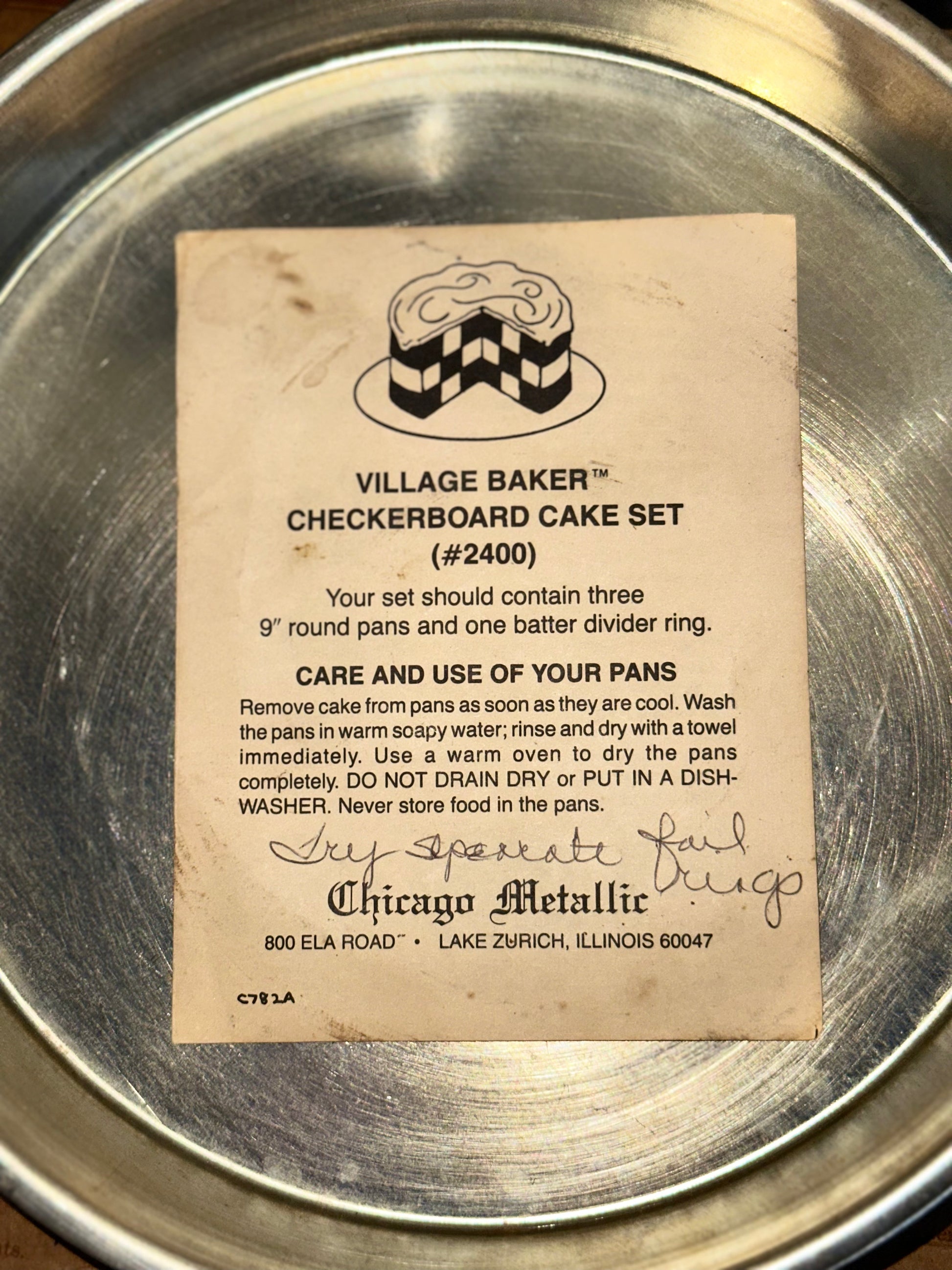 Vintage Chicago Metallic checkerboard cake set box and pans instruction