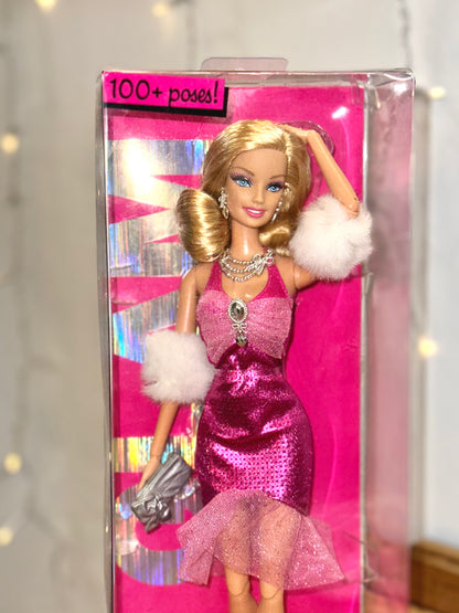 Barbie pink glamorous dress with faux fur accessories