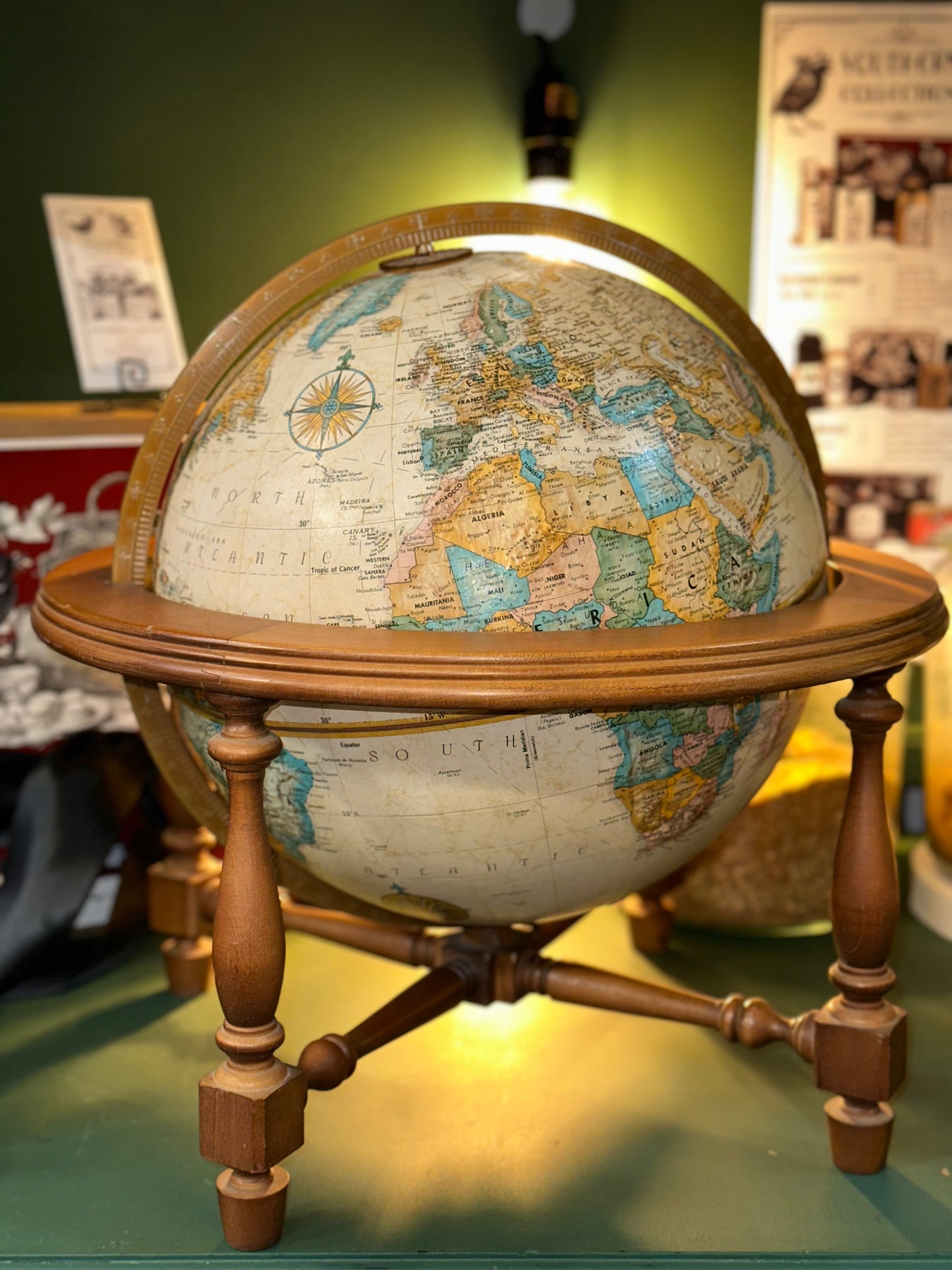 Vintage globe displaying Europe and Africa