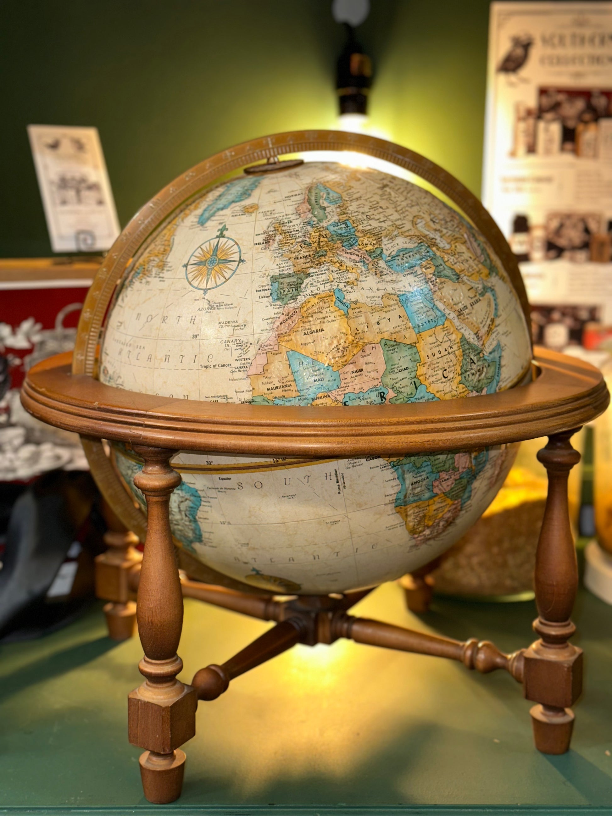 Vintage globe displaying Europe and Africa