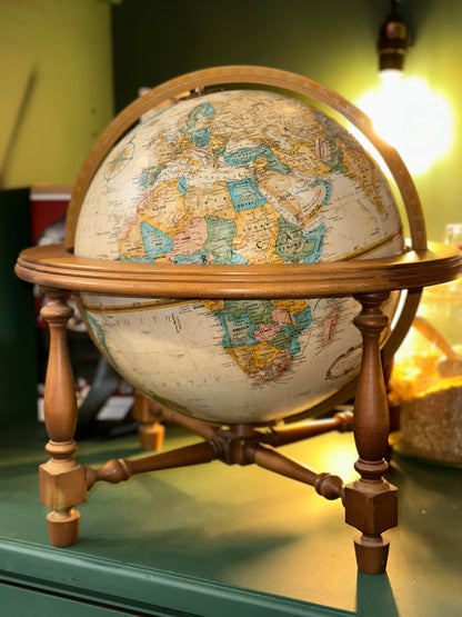 Antique-style globe with detailed world map