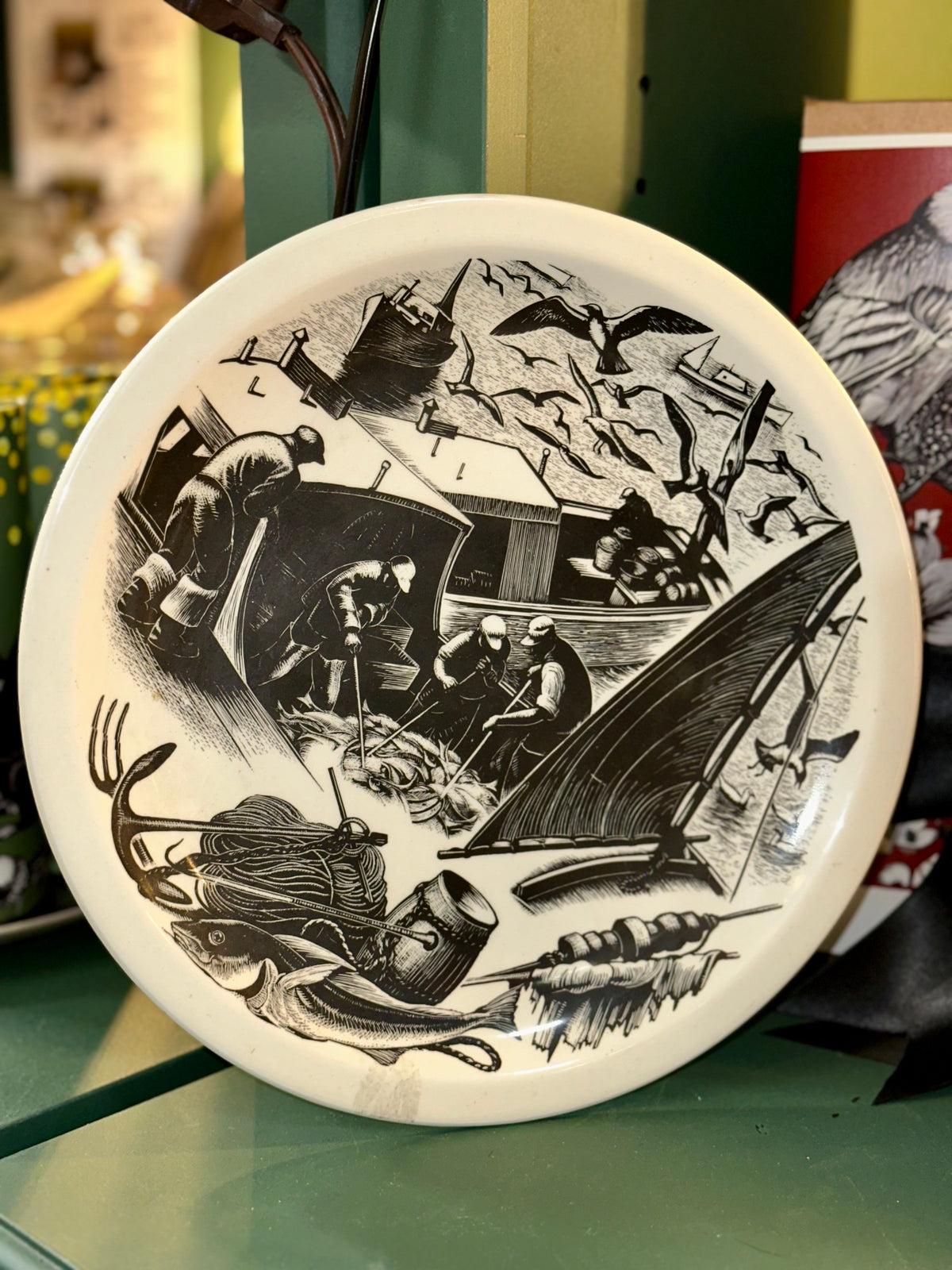Vintage Wedgwood Codfishing plate from New England Industries series by Clare Leighton