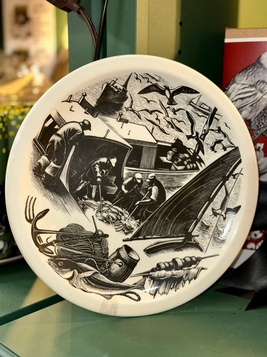 Vintage Wedgwood Codfishing plate from New England Industries series by Clare Leighton