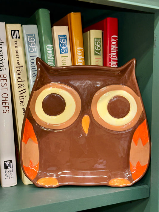 Vintage MESA brown and orange ceramic owl decorative plate