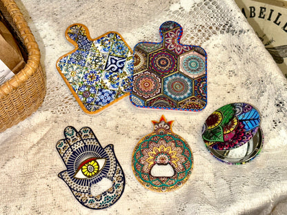 Close-up of colorful mosaic mini home decor collection