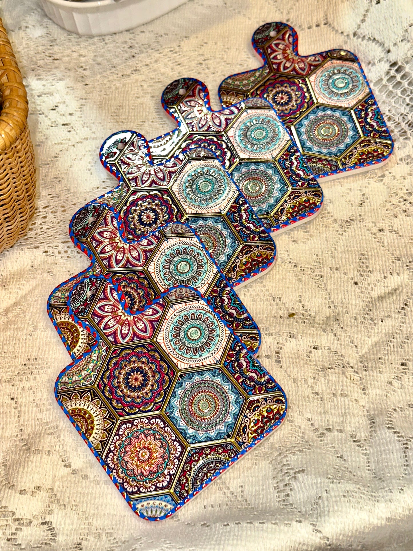 Blue mosaic mini decorative boards with colorful pattern