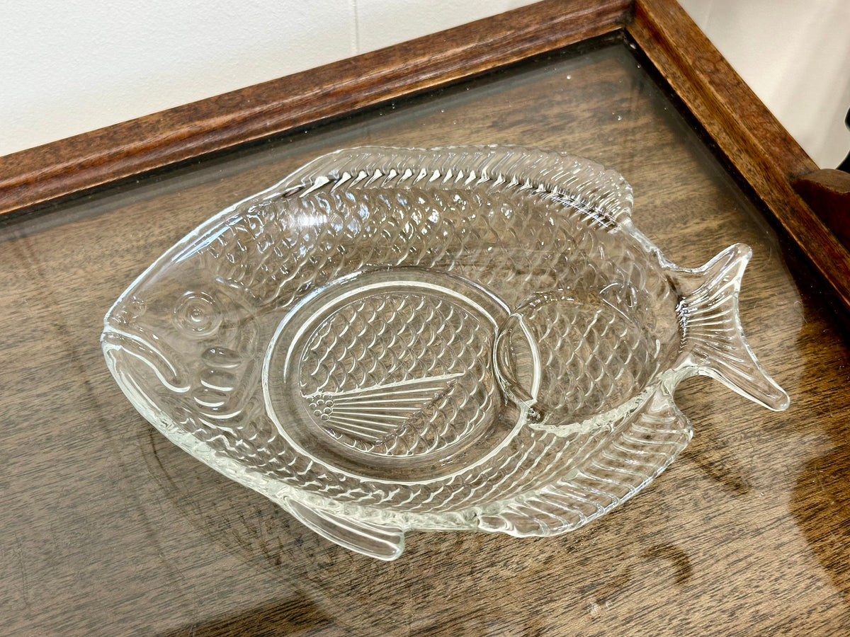 Vintage clear pressed glass fish dish