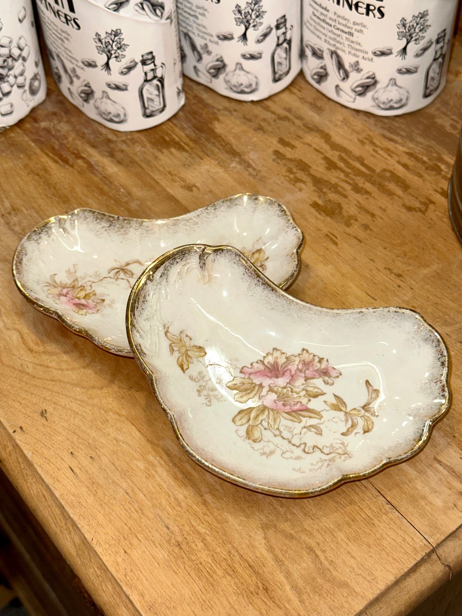 Antique floral bone dish set of 4
