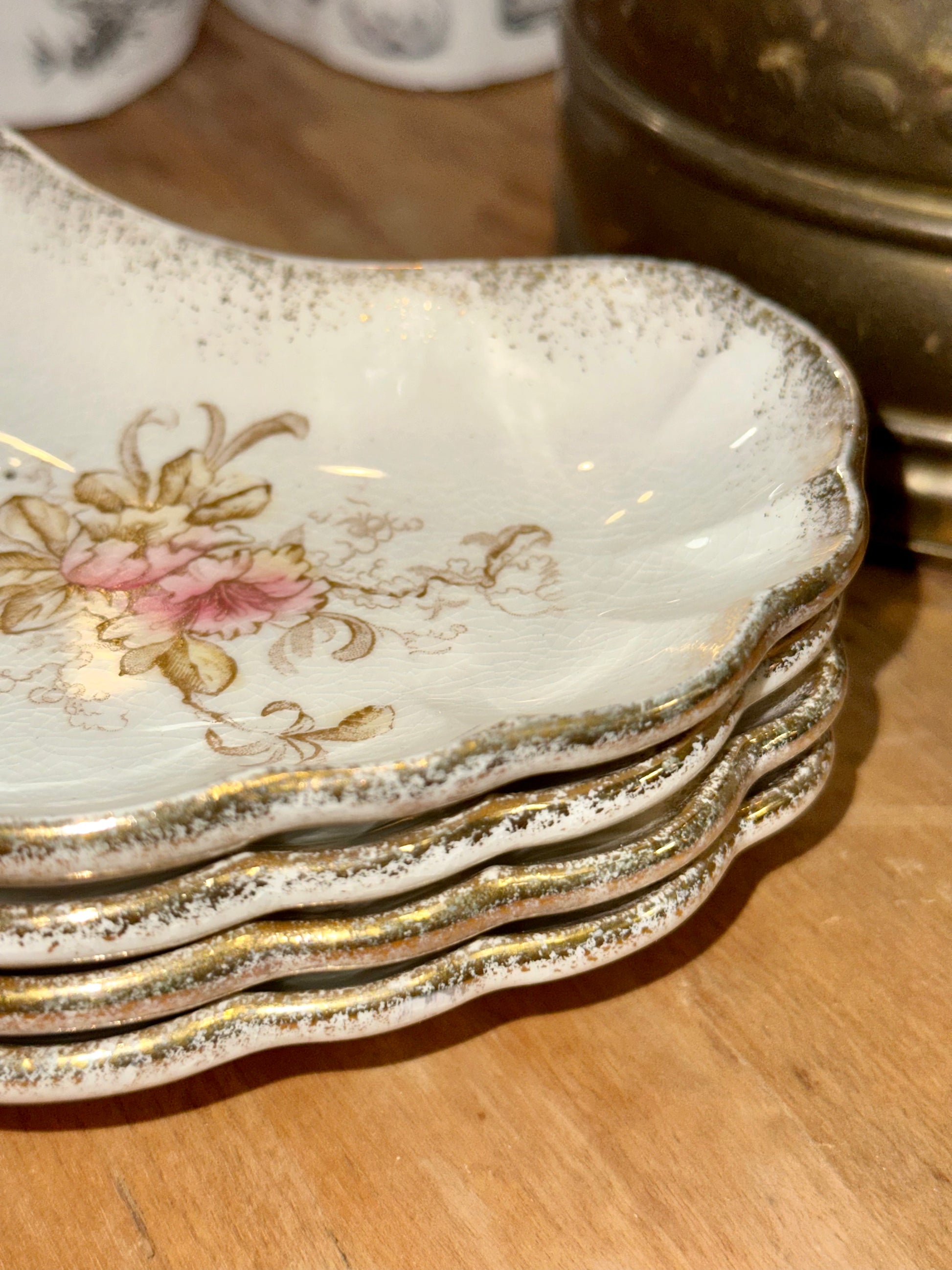 Floral porcelain bone dishes with gold trim