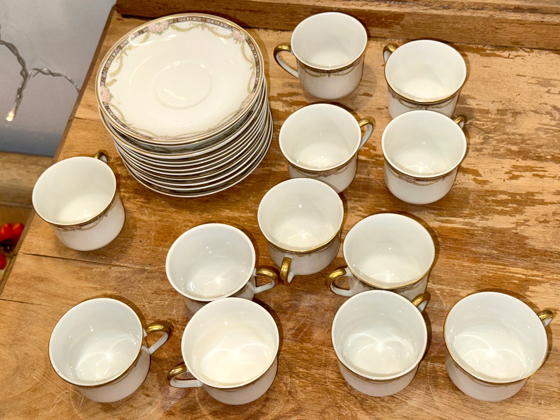 Warwick tea set white porcelain pink roses