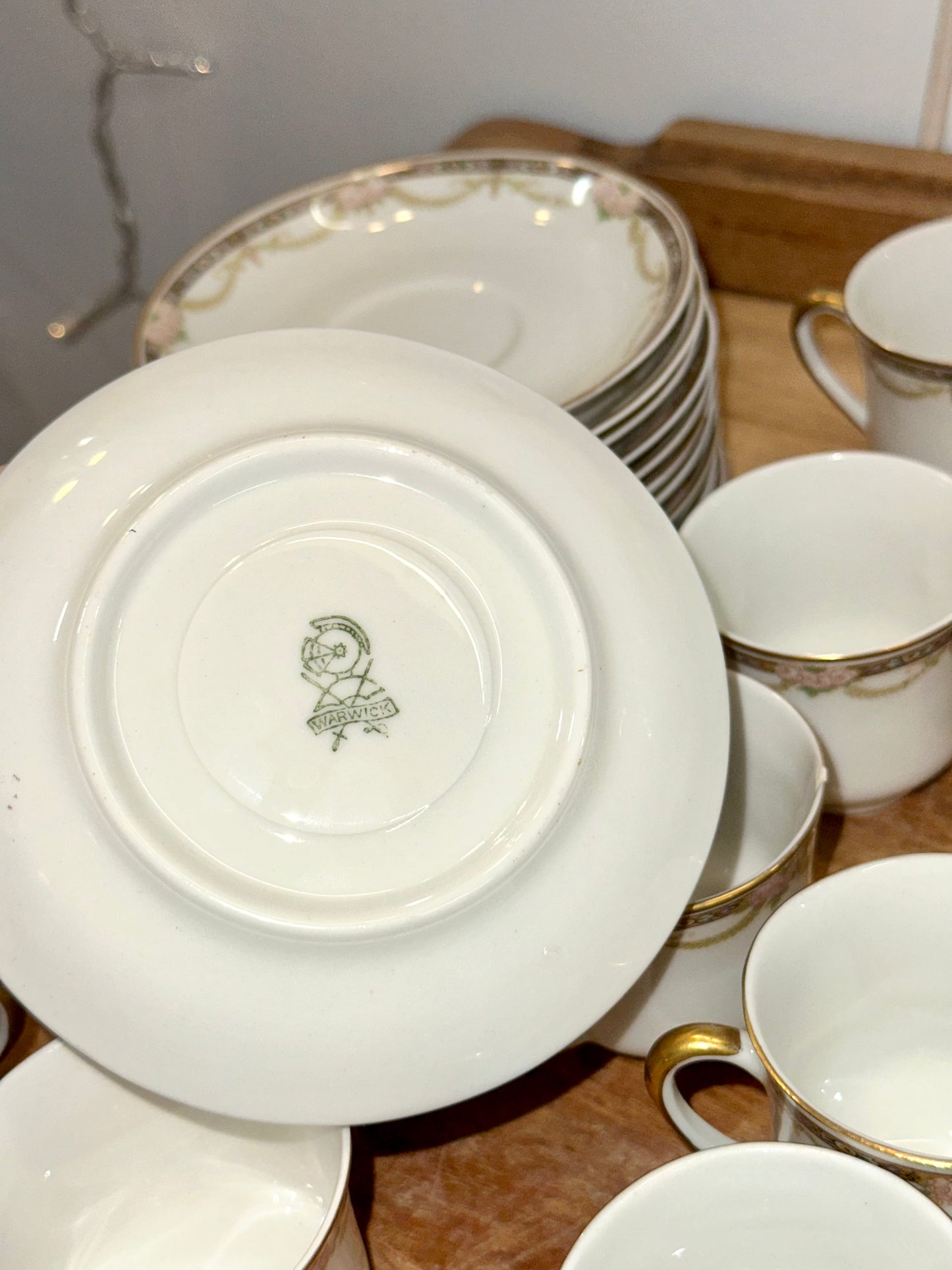 Vintage Warwick floral china saucer back stamp