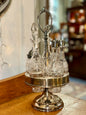 Vintage 5-piece glass condiment set with silver-tone revolving stand
