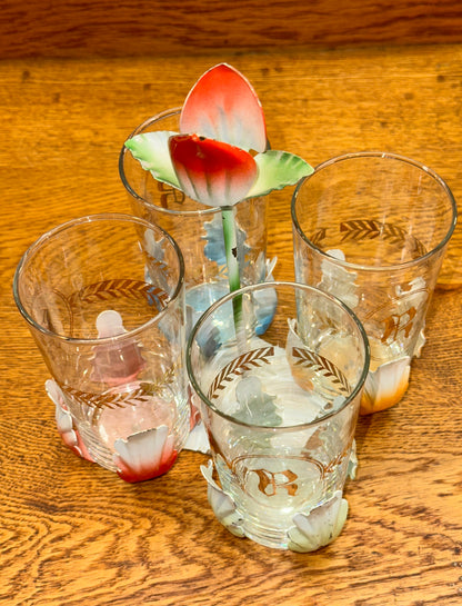 Close up of vintage floral glass decorations 