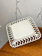 Vintage milk glass tray detailed openwork lace design