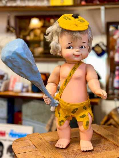 Vintage Hanna-Barbera Bamm-Bamm Rubble doll with yellow caveman outfit and blue club