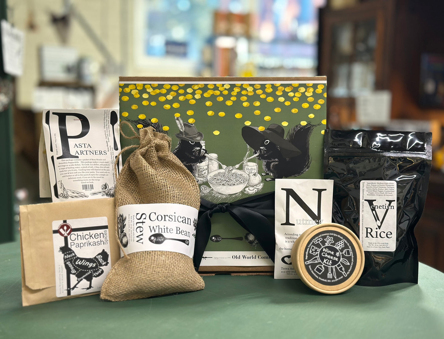 Old World Comfort Gift Box
Pasta Partners 
Corsican White Bean Stew  
Venitian Rice 
Wine & Cheese Spices  
Paprikash 
Nutmeg  