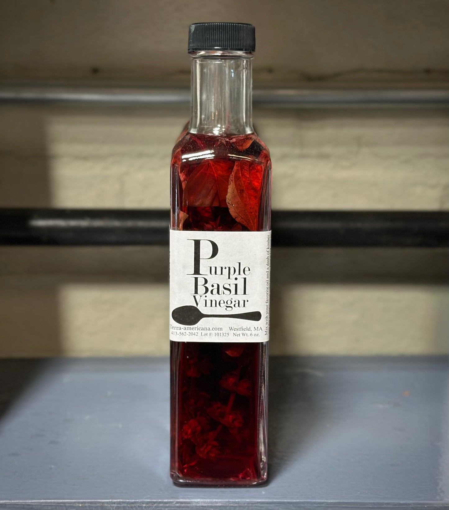 Artisan purple basil vinegar with fresh purple basil - gourmet Italian herbal vinegar