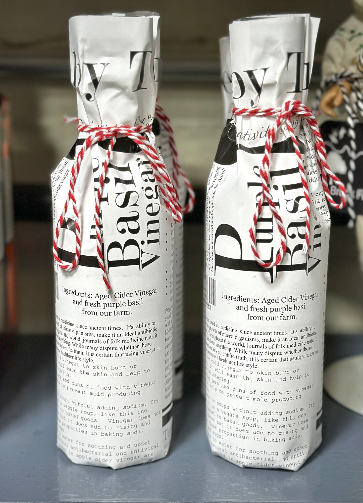 Gift-wrapped purple basil vinegar mini wine bottle - artisan Italian herb food gift