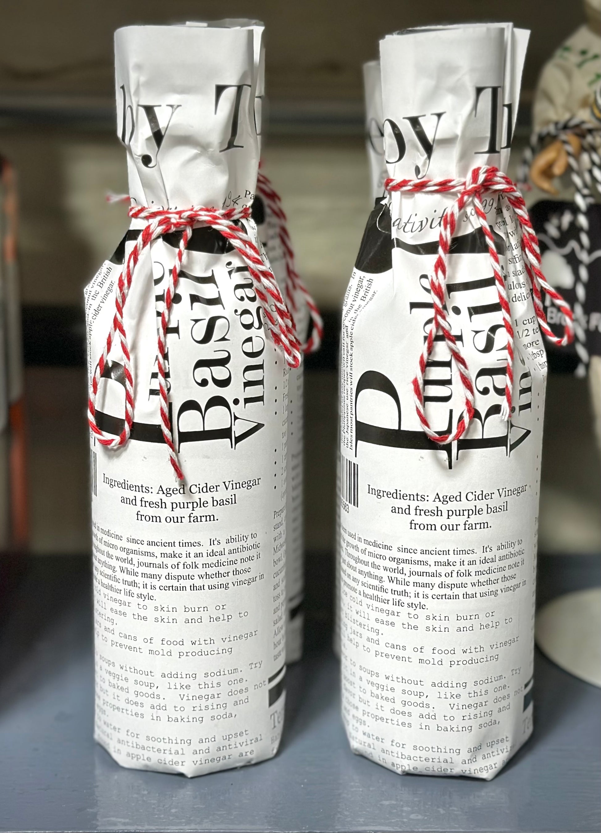 Gift-wrapped purple basil vinegar mini wine bottle - artisan Italian herb food gift