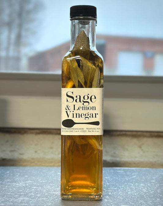Artisan sage and lemon vinegar with fresh sage - gourmet herbal vinegar