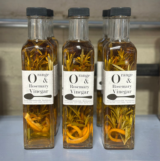 Terra Americana orange rosemary vinegar label - aged apple cider vinegar with orange and herbs