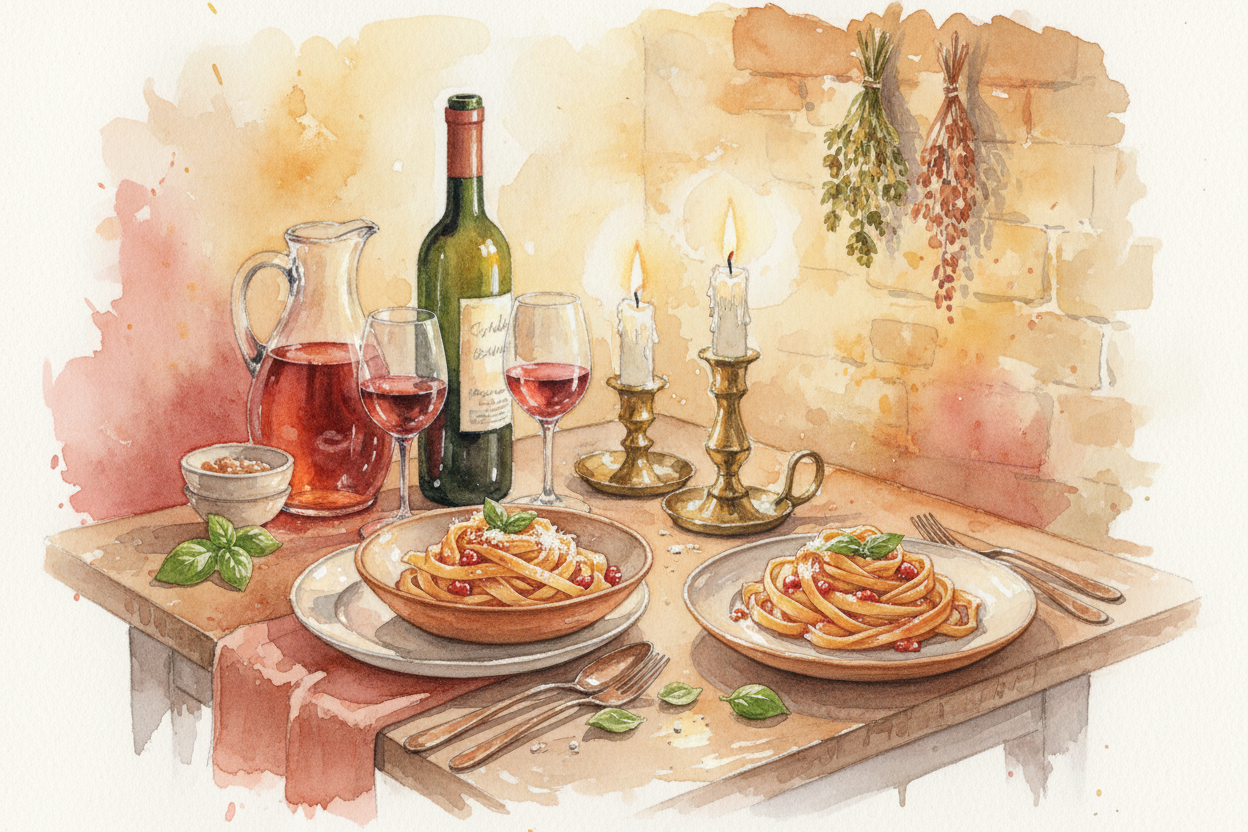 watercolor - pasta dinner for 2