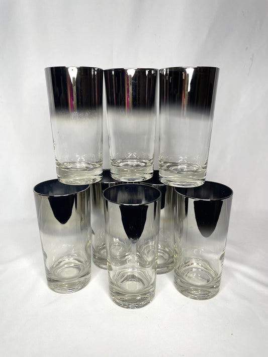 Vintage Silver Tall Mirror Cocktail Glasses/Barware Glasses Set of 8