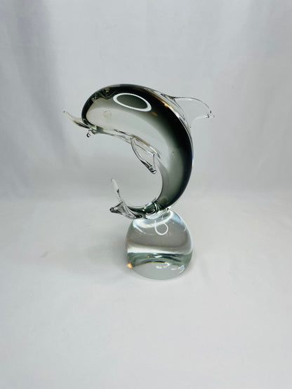 Murano Blown Glass Grey Dolphin Paperweight