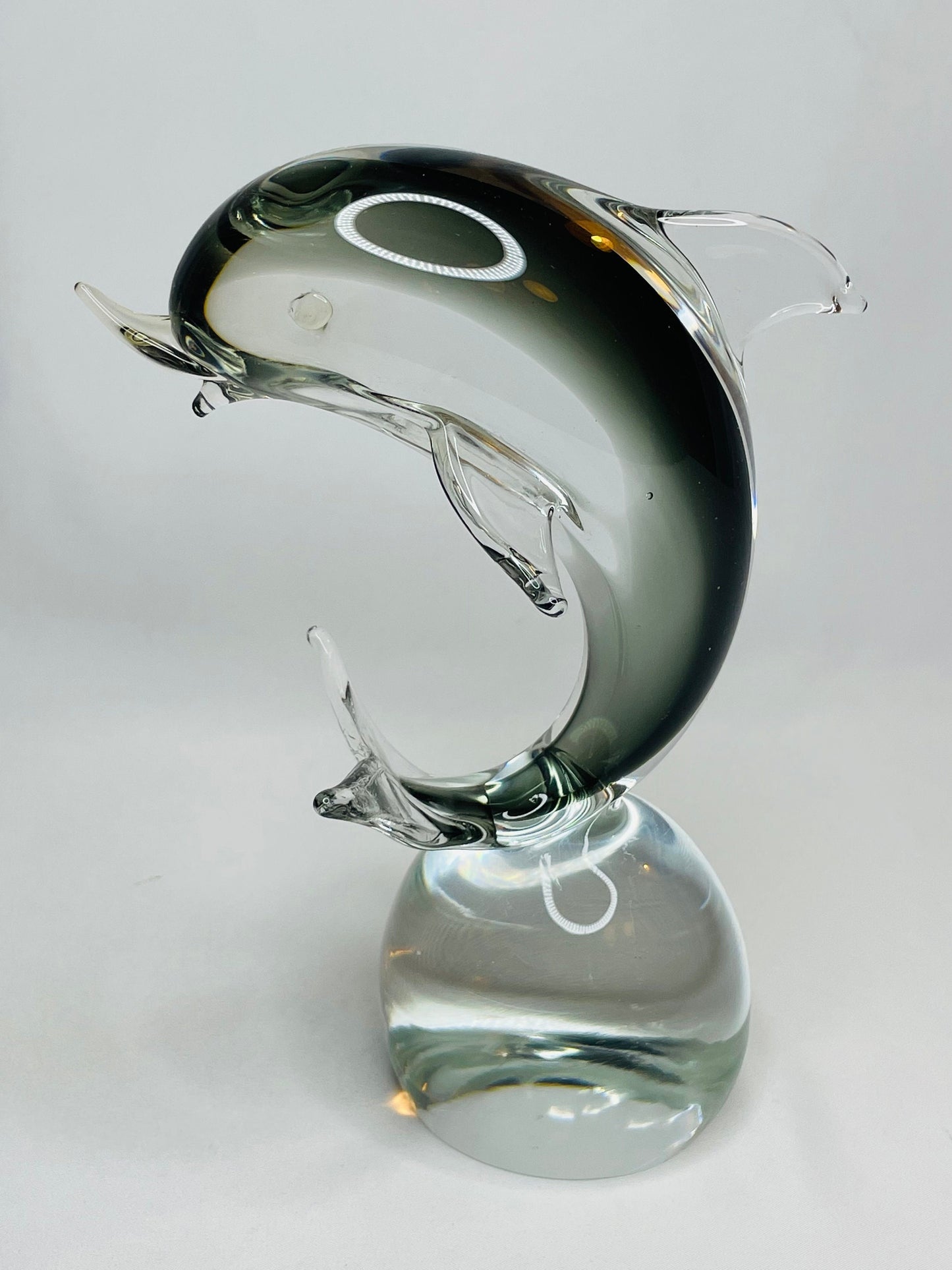 Murano Blown Glass Grey Dolphin Paperweight