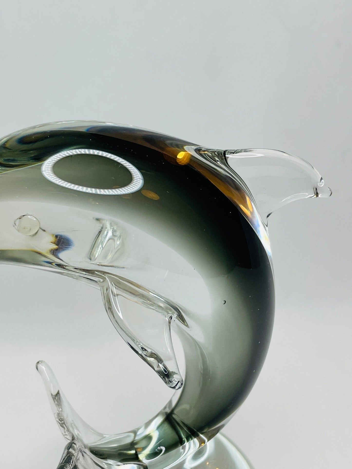 Murano Blown Glass Grey Dolphin Paperweight