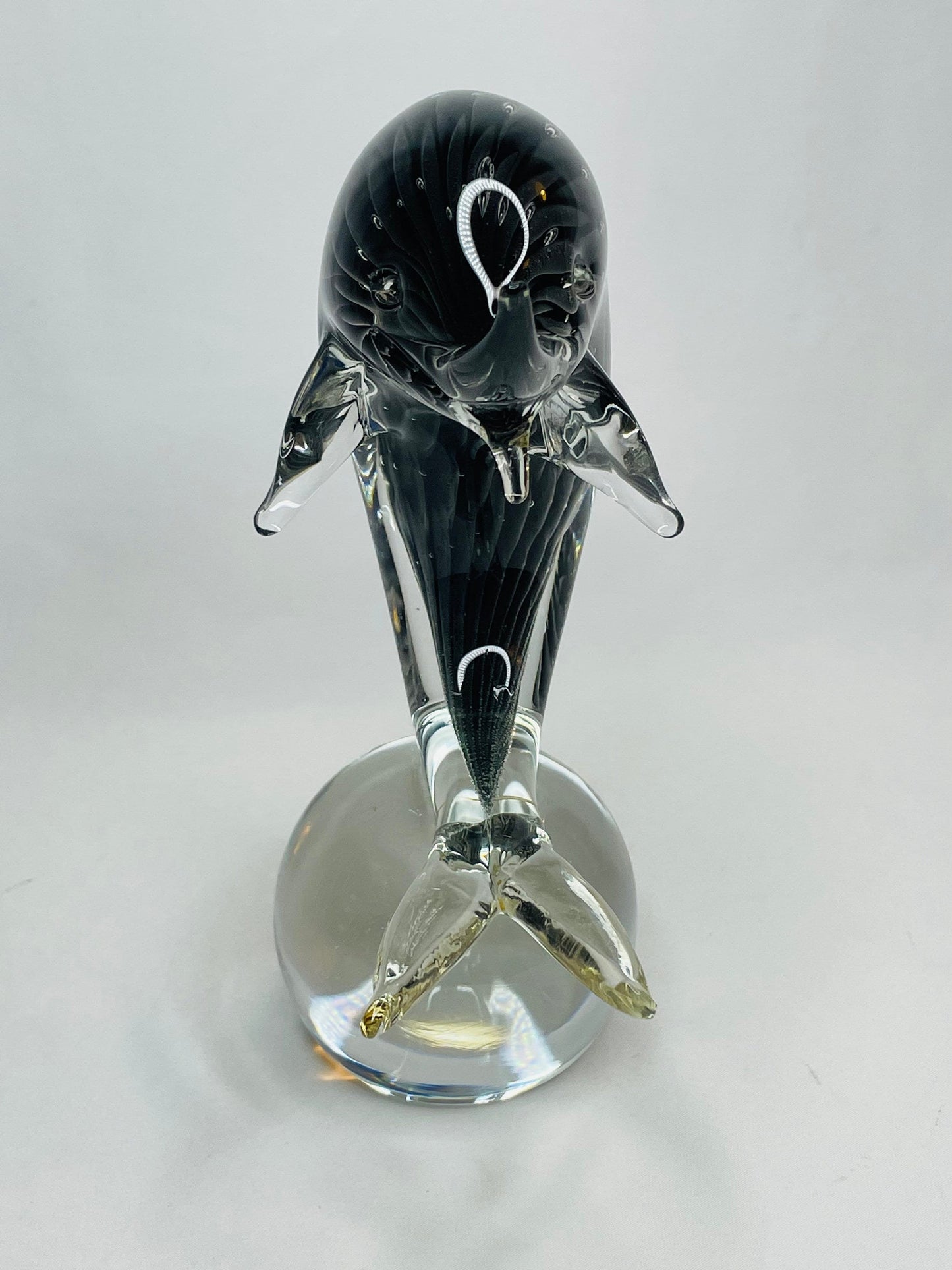 Murano Blown Glass Black/Grey Scaled Design Dolphin Paperweight