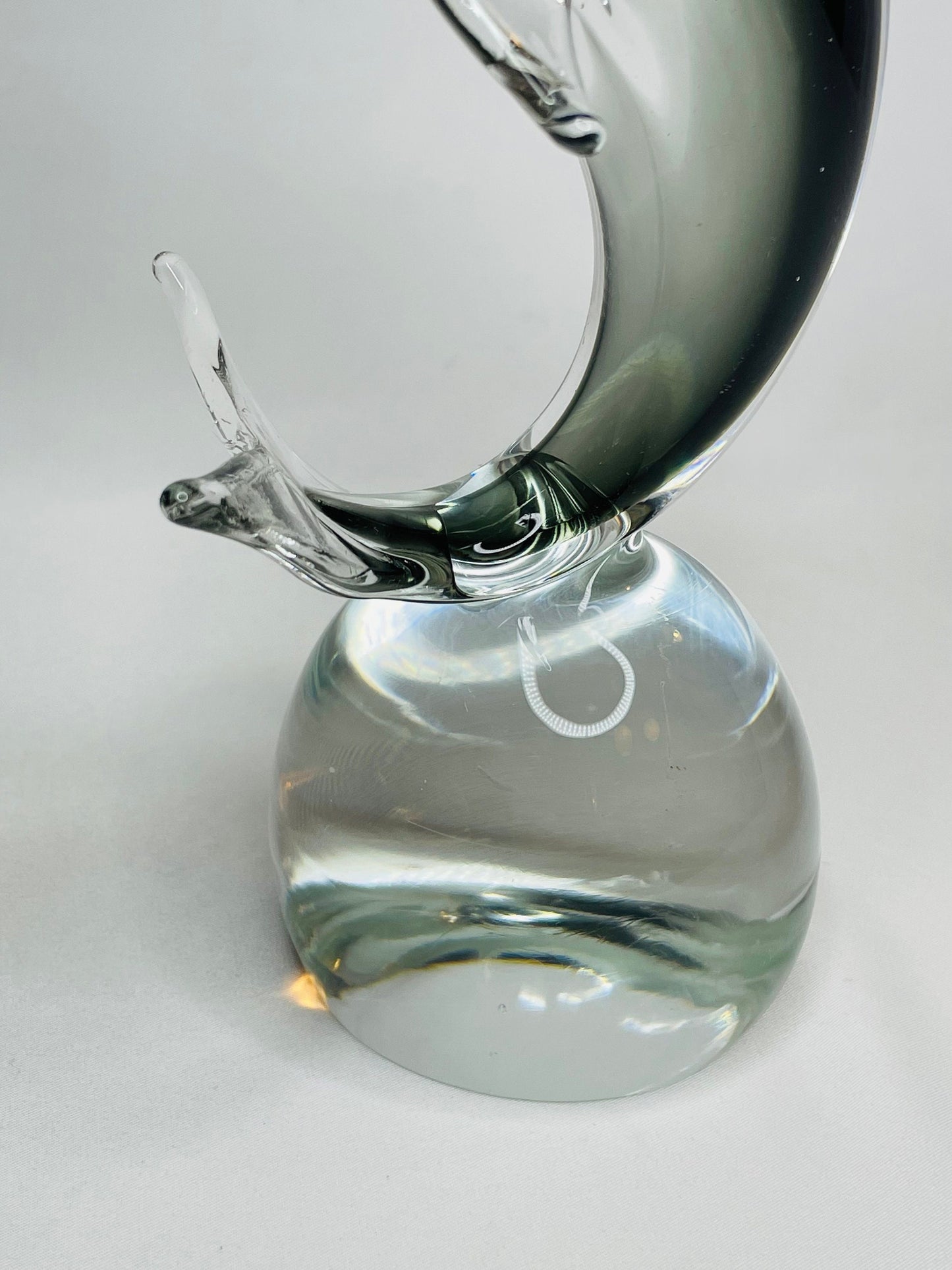 Murano Blown Glass Grey Dolphin Paperweight