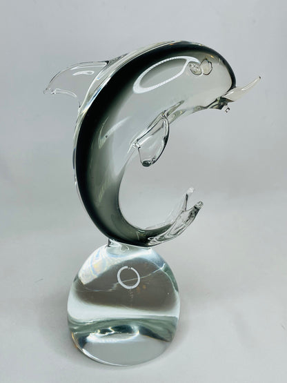 Murano Blown Glass Grey Dolphin Paperweight