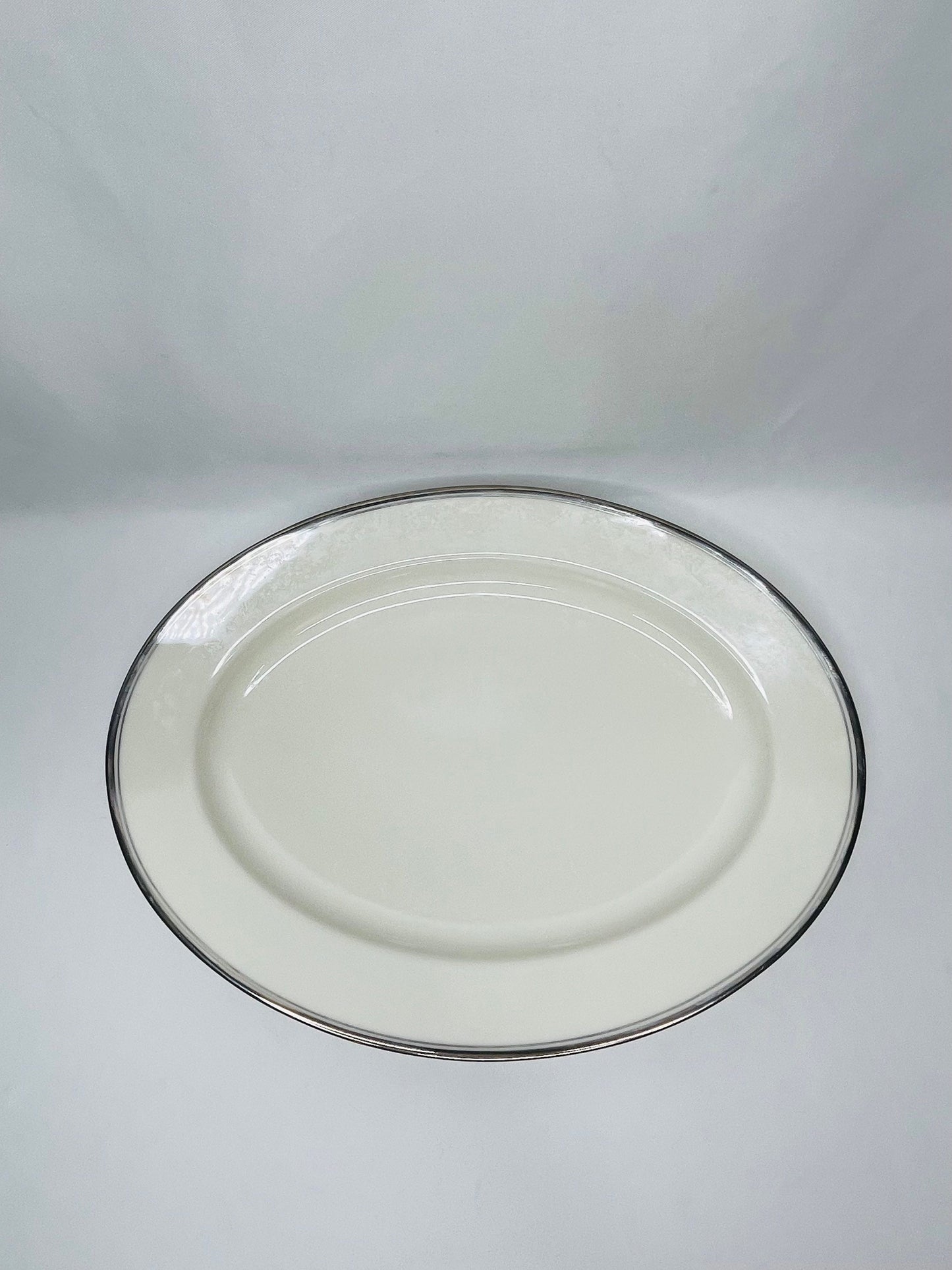 Noritake Ivory China White Silver Rimmed Oval Snack Platter