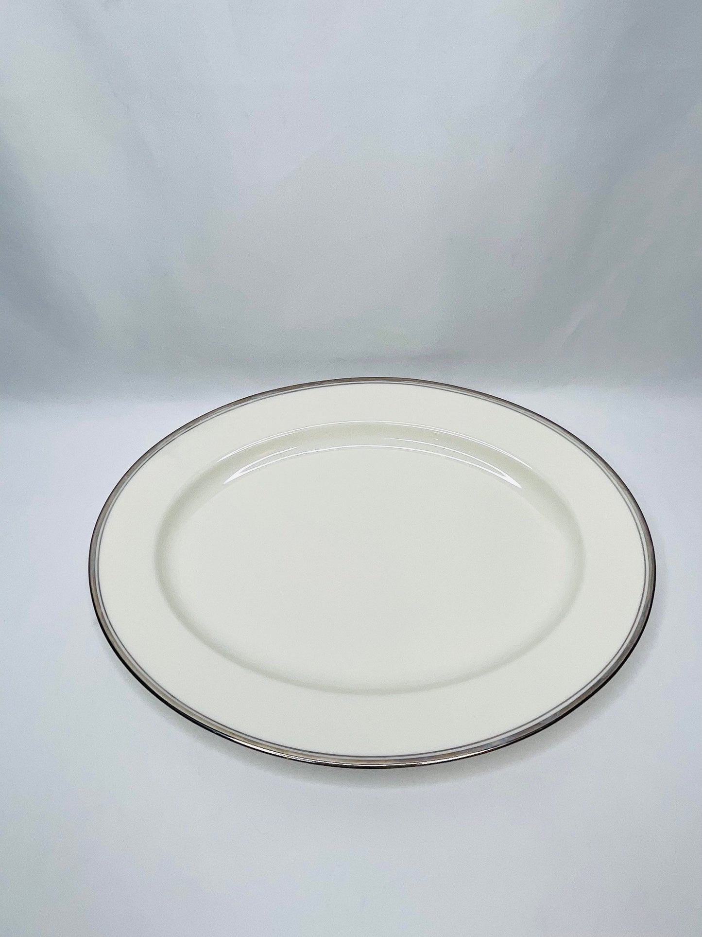 Noritake Ivory China White Silver Rimmed Oval Snack Platter