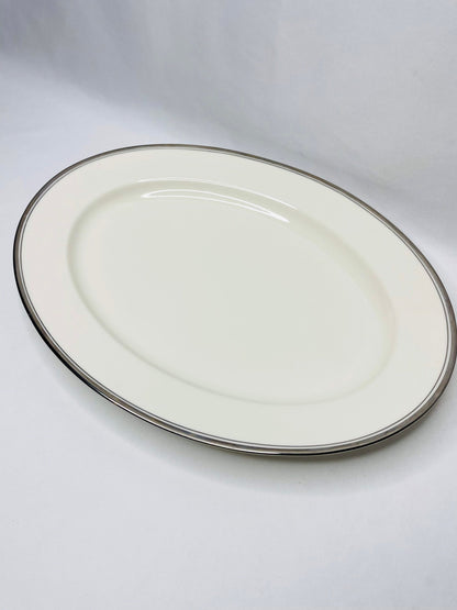 Noritake Ivory China White Silver Rimmed Oval Snack Platter