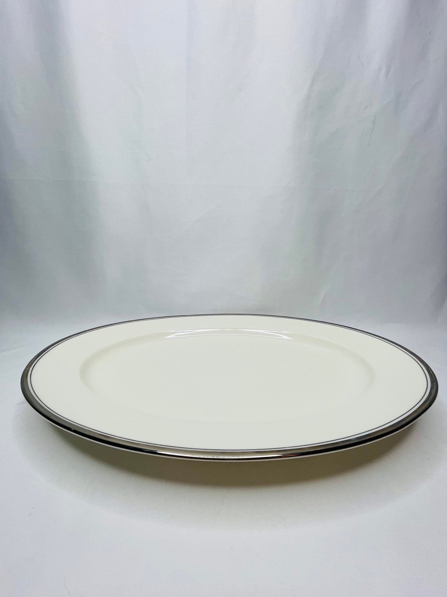 Noritake Ivory China White Silver Rimmed Oval Snack Platter