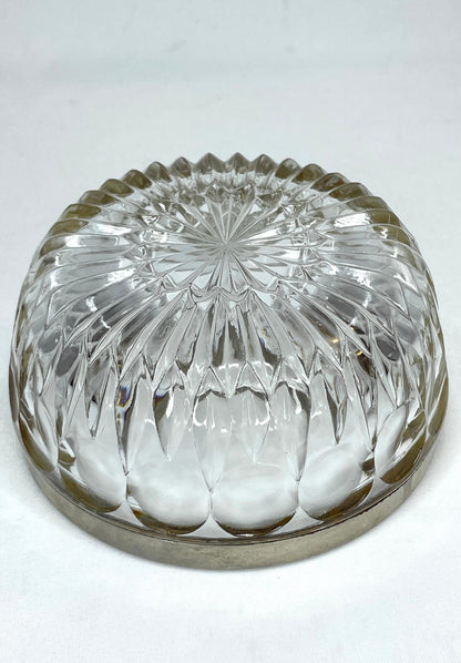 Vintage Glass Cut Silver Rimmed Candy Dish 5”W x 2 1/2”H