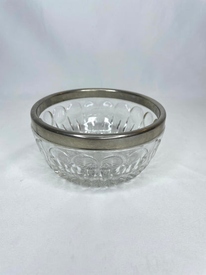 Vintage Glass Cut Silver Rimmed Candy Dish 5”W x 2 1/2”H