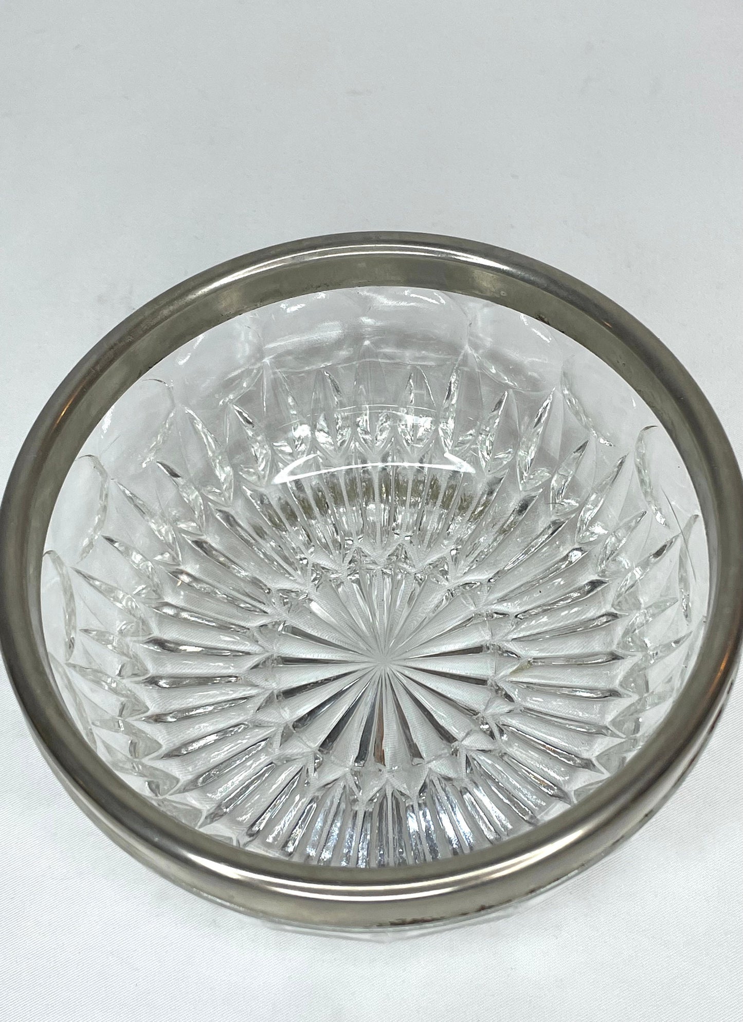 Vintage Glass Cut Silver Rimmed Candy Dish 5”W x 2 1/2”H